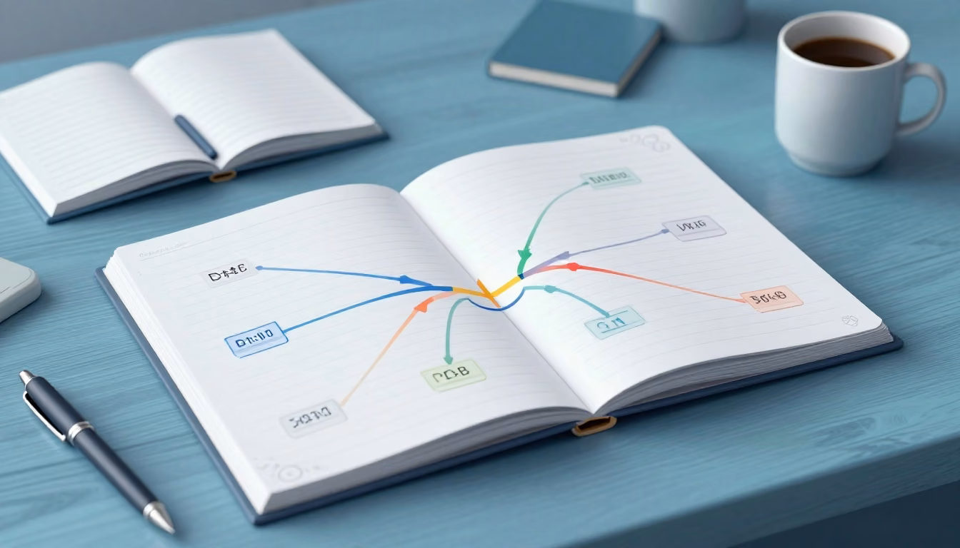 A clean study-planning workspace with a central certification route branching into several distinct technology-oriented paths.